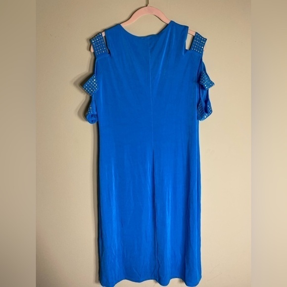Slinky Brand Blue Cold Shoulder Dress M - Picture 2 of 4